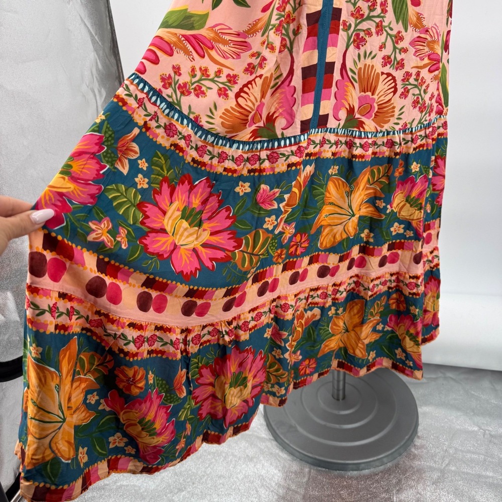 FARM Rio Tropical Floral Maxi Dress Womens Small Multicolor V-Neck Boho Resort - Picture 6 of 16